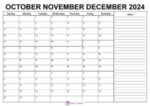 October to December 2024 Calendar With Notes