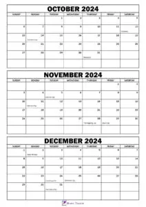 October to December 2024 Calendar with Holidays