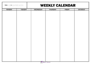 Printable 6 Day Weekly calendar