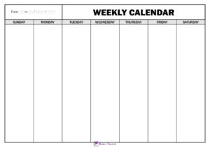 Printable 7 Day Weekly calendar