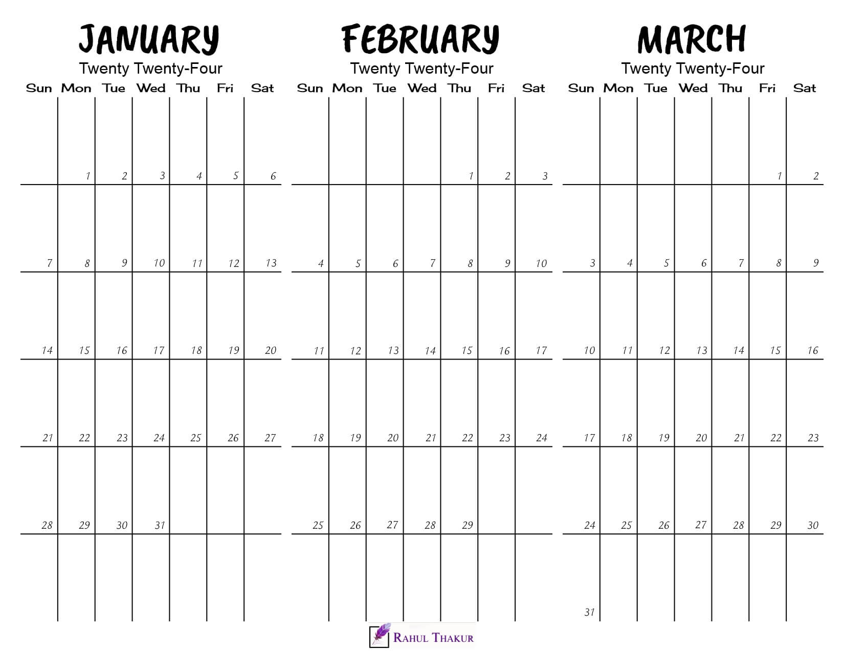 Printable January to March 2024 Calendar Template Thakur Writes