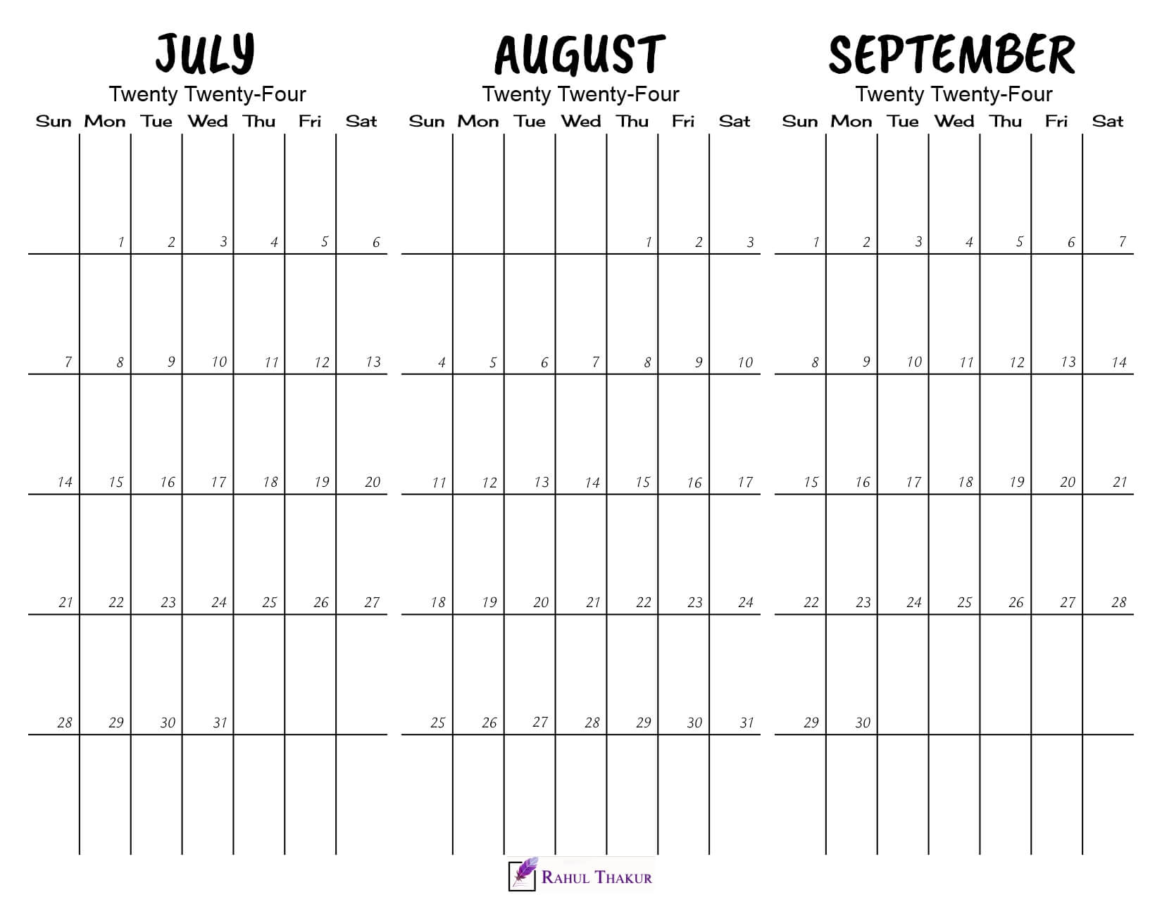 Printable July to September 2024 Calendar