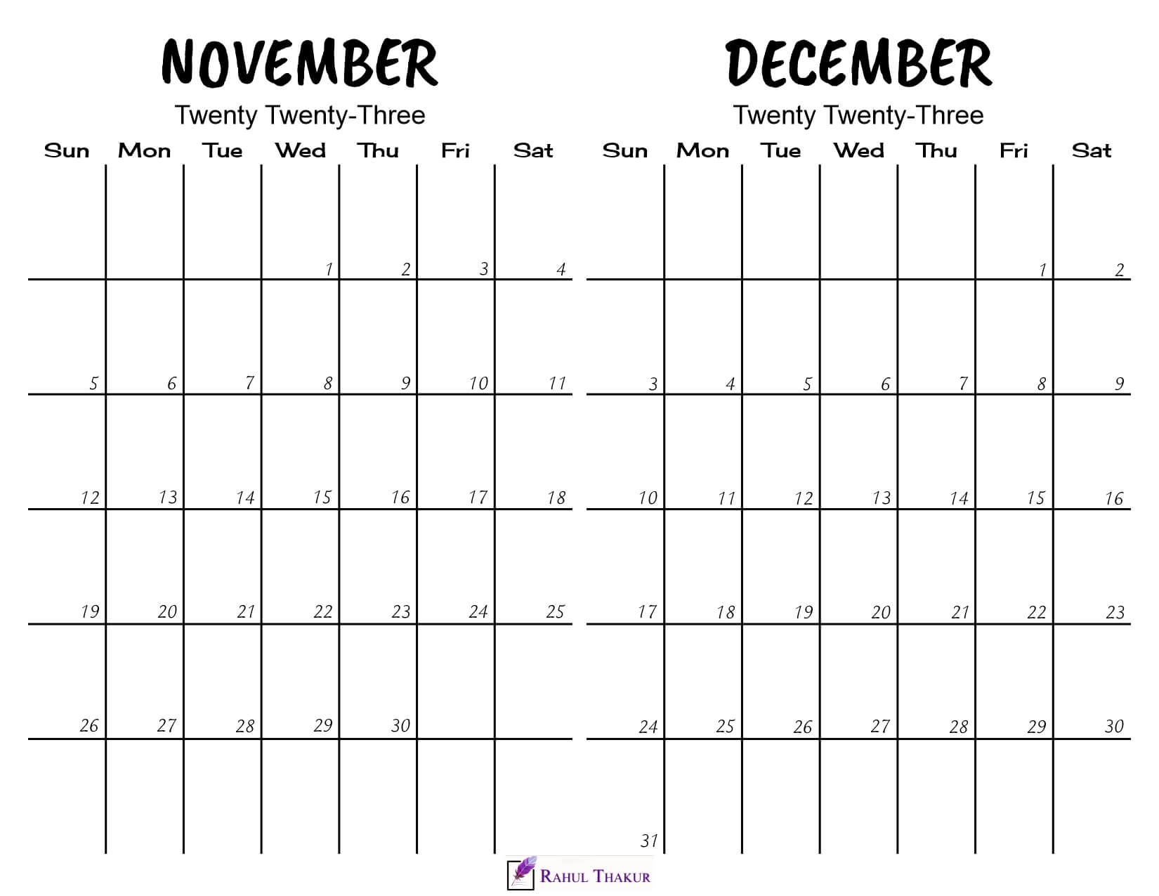 Printable November December 2023 Calendar