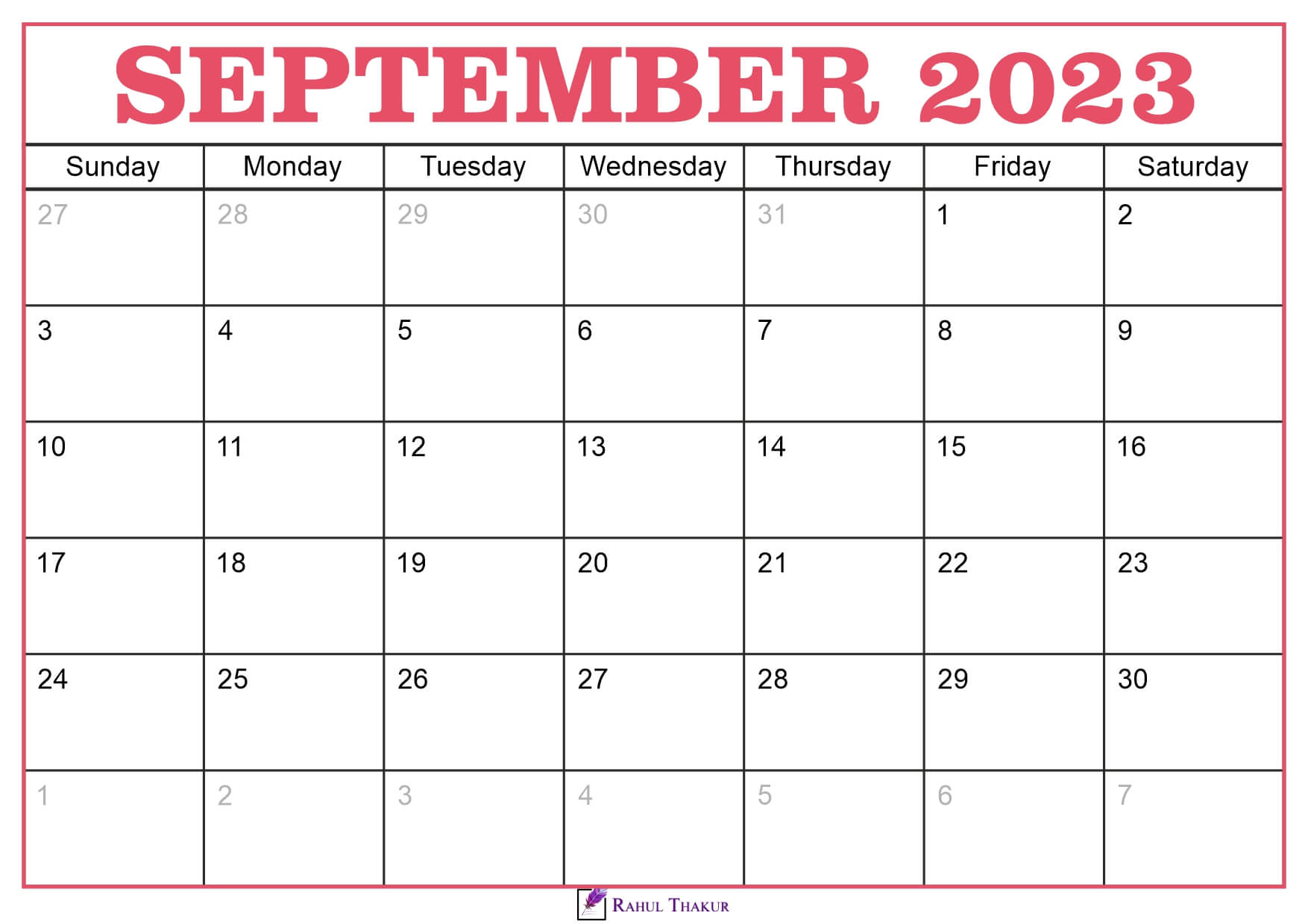 September 2023 Calendar Template