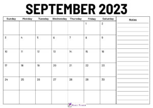 September 2023 Calendar With Notes