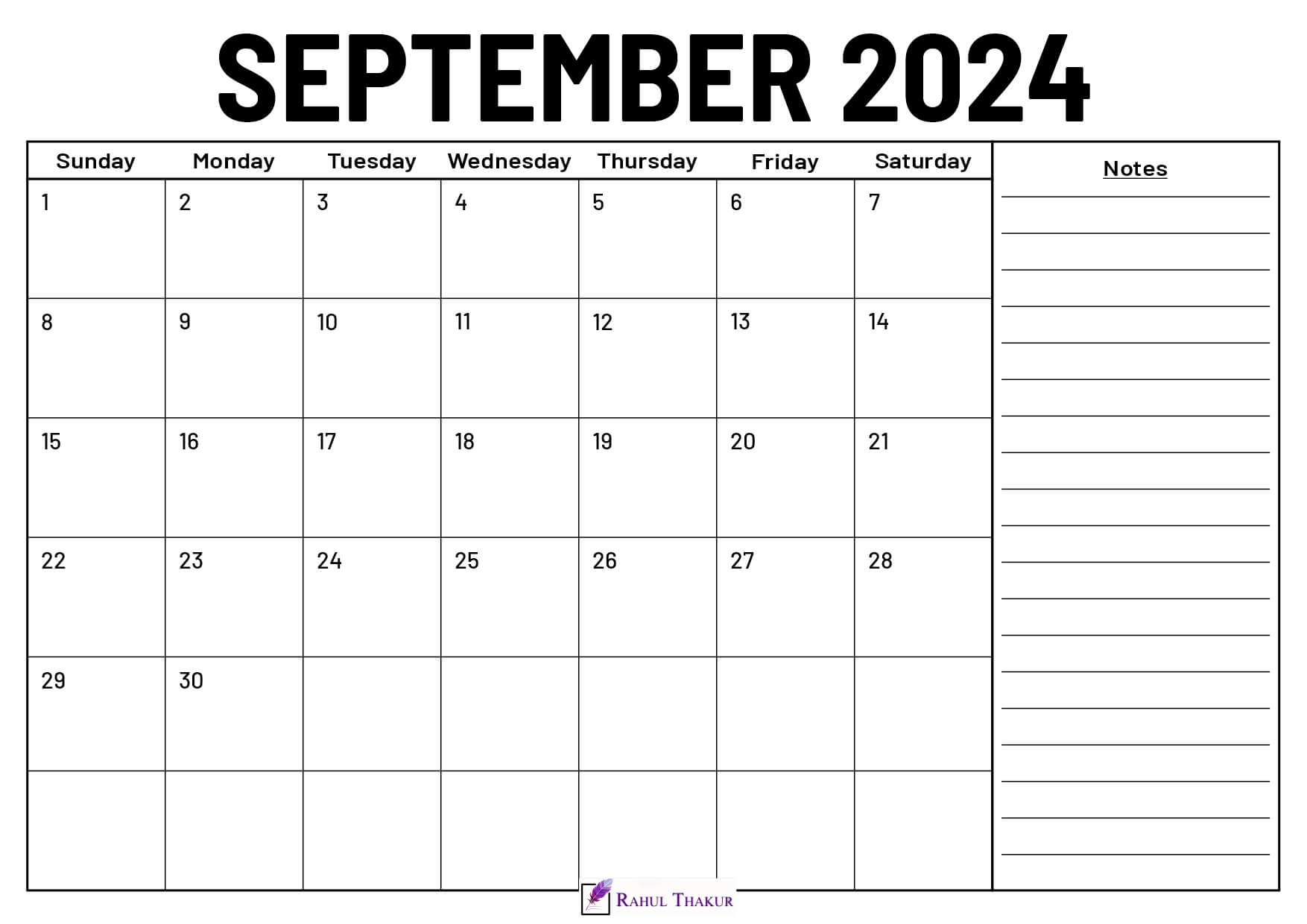 September 2024 Calendar With Notes