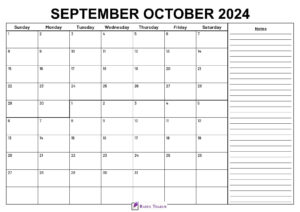 September October 2024 Calendar With Notes