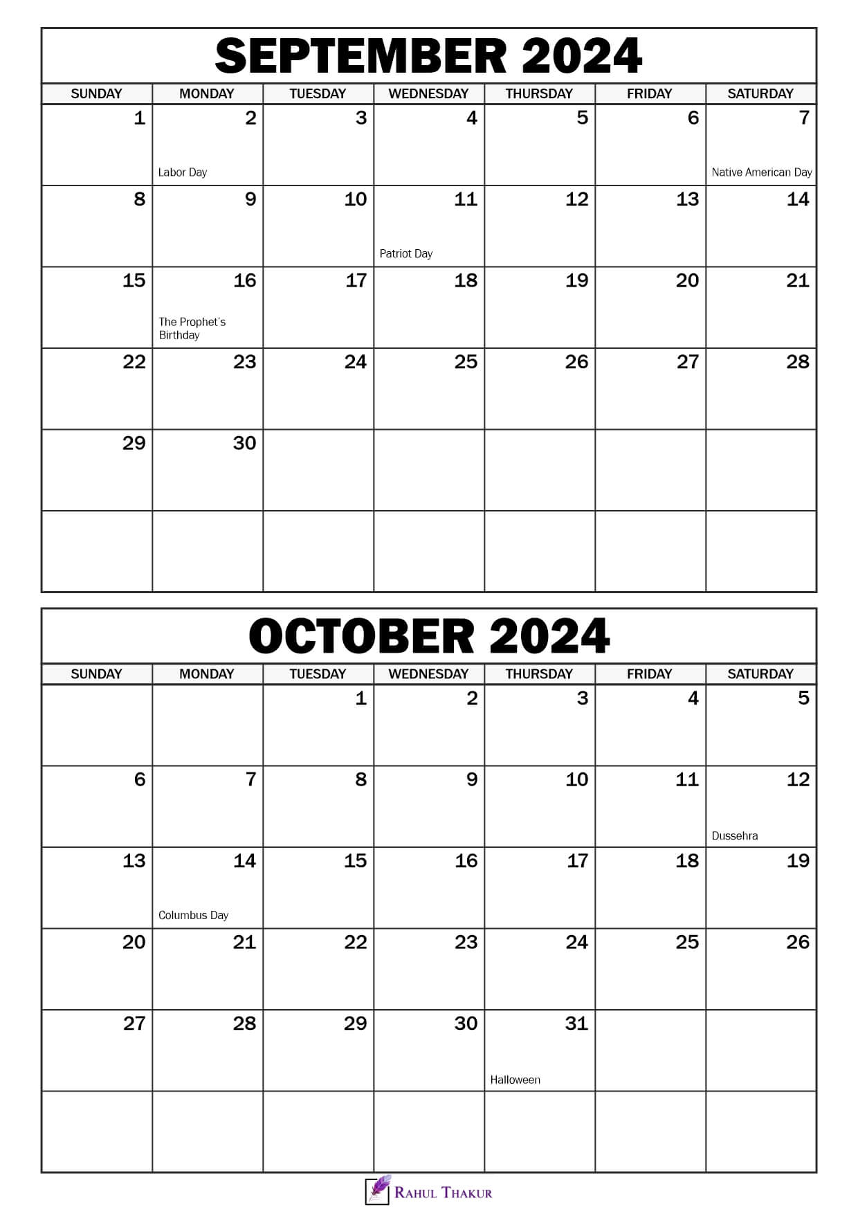 September October 2024 Calendar with Holidays