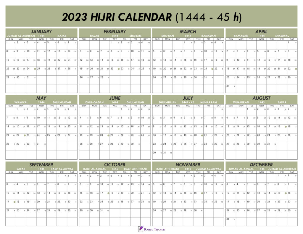 2023 Hijri Calendar Template