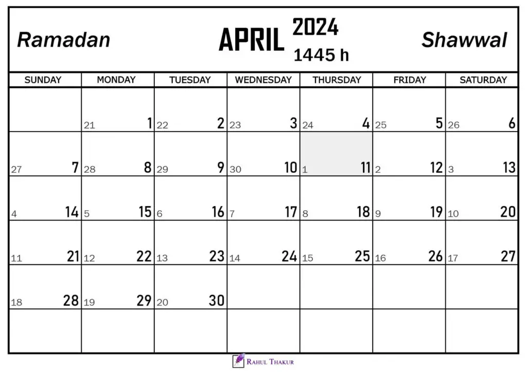 April 2024 Hijri Calendar