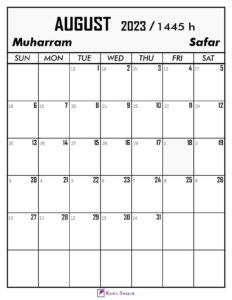 August 2023 Calendar With Hijri Dates