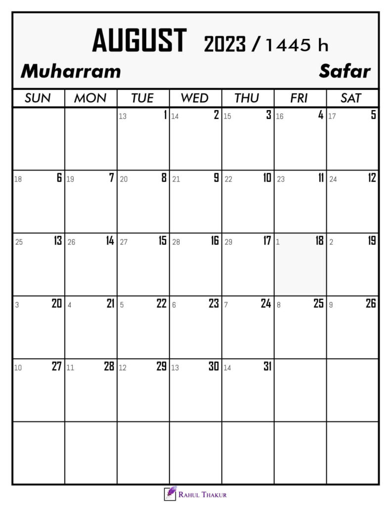 August 2023 Calendar With Hijri Dates