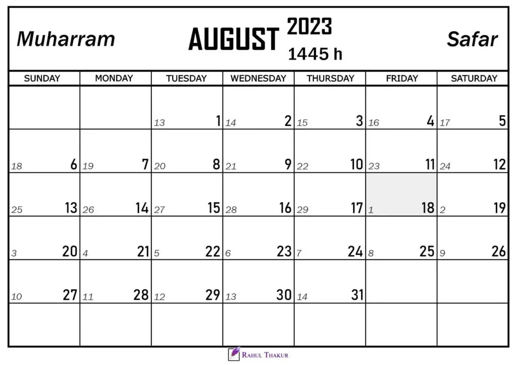 August 2023 Hijri Calendar