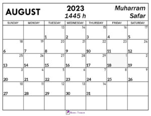 August 2023 Islamic Calendar