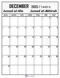 December 2023 Calendar With Hijri Dates