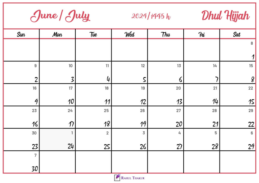 Dhul Hijjah 1445 Hijri Calendar