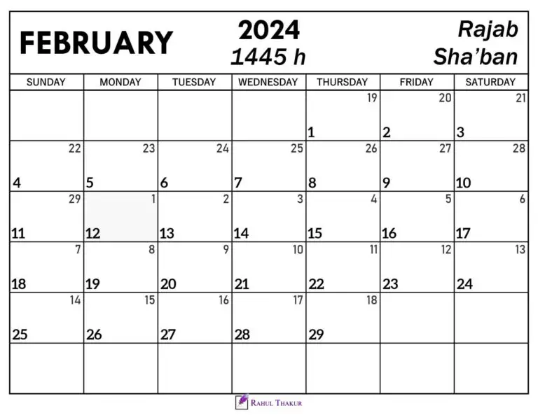 February 2024 Calendar with Hijri Dates Thakur Writes