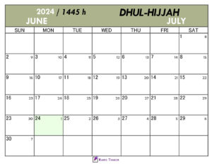 Hijri Calendar for Dhul Hijjah 1445