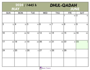 Hijri Calendar for Dhul Qadah 1445