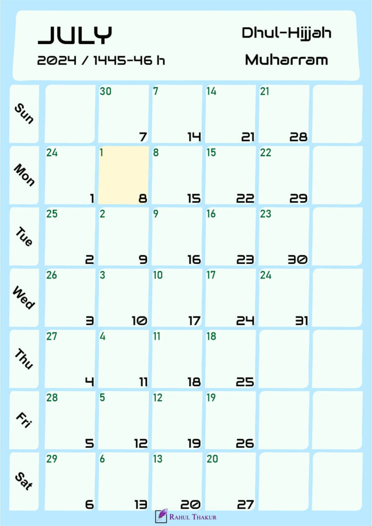 Hijri Calendar for July 2024