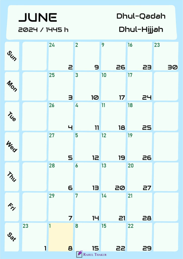 Hijri Calendar for June 2024