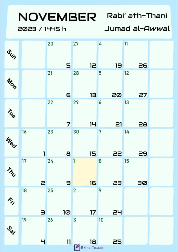 Hijri Calendar for November 2023