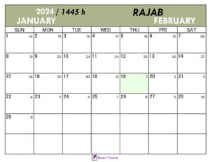 Hijri Calendar for Rajab 1445