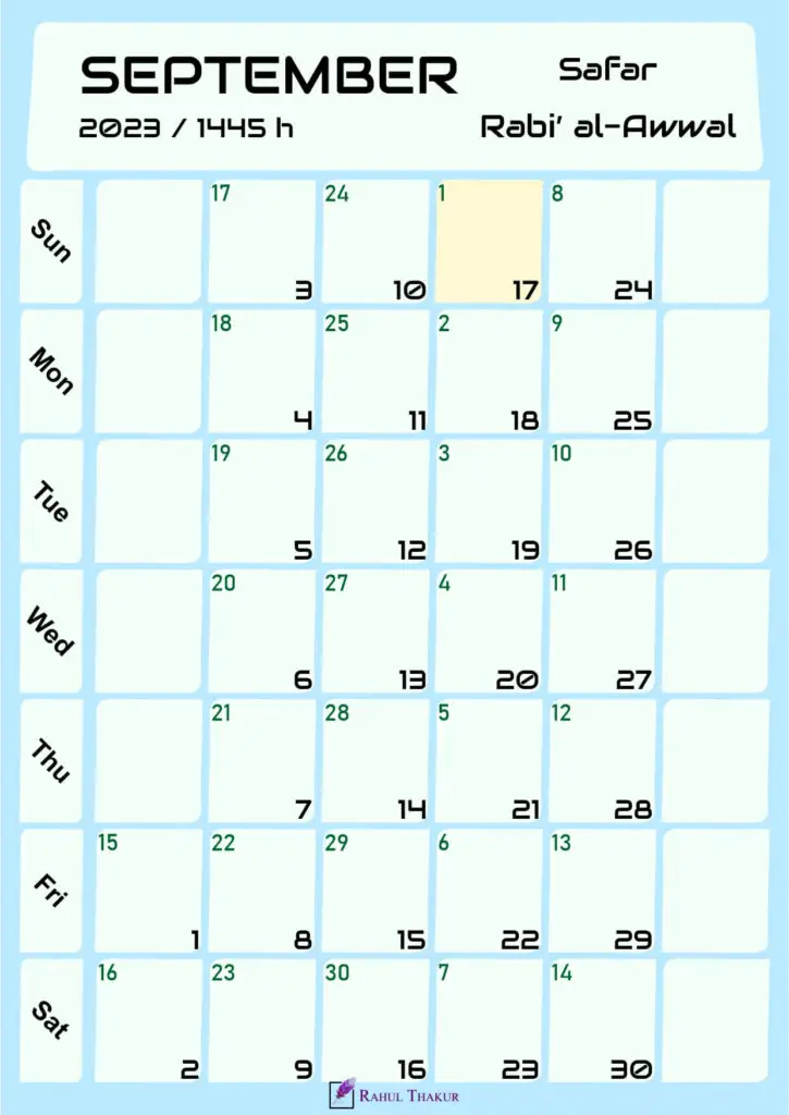 Hijri Calendar for September 2023