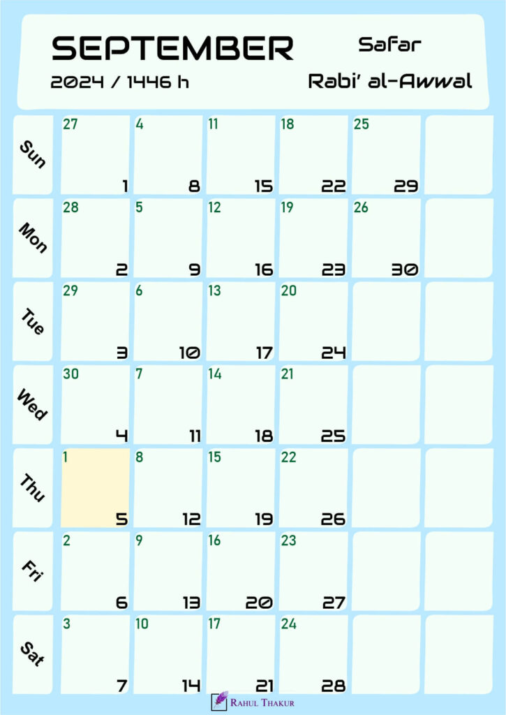 Hijri Calendar for September 2024