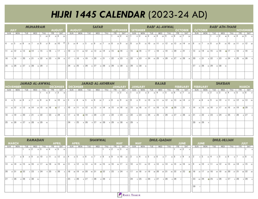 Islamic Calendar 1445 with Gregorian Dates
