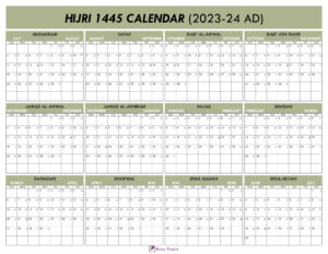 Islamic Calendar 1445 with Gregorian Dates