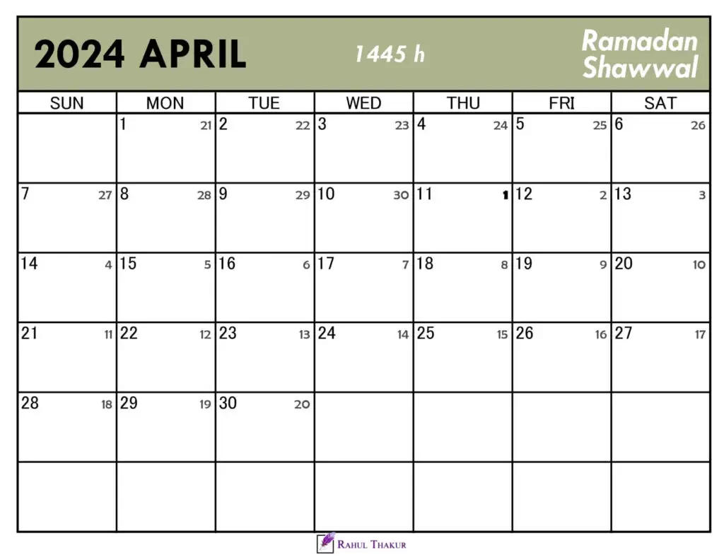 Islamic Calendar for April 2024