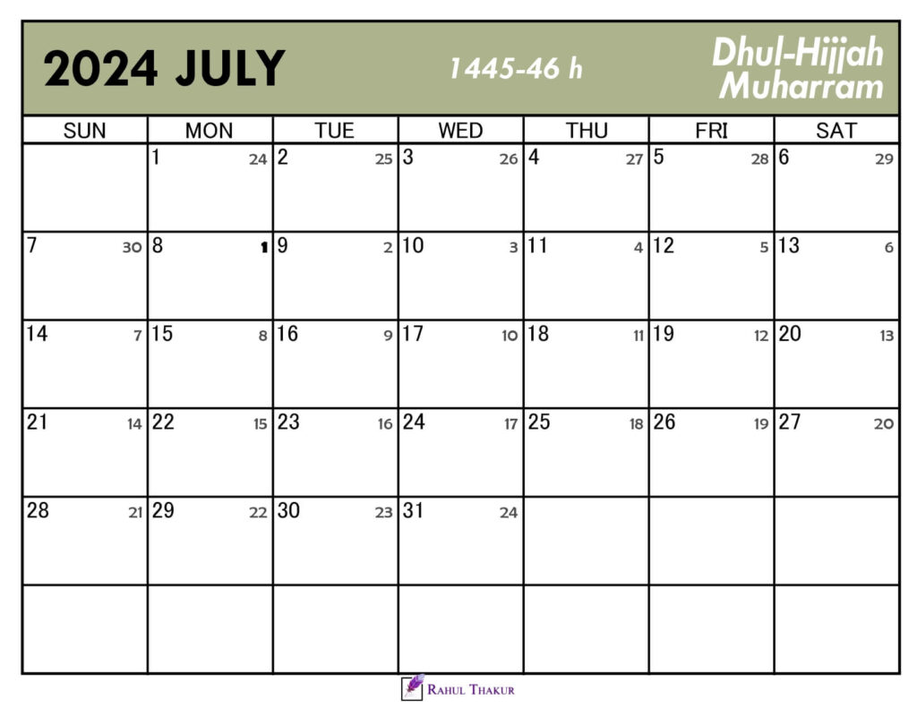 Islamic Calendar for July 2024