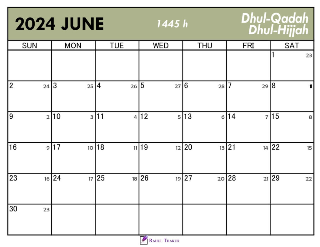 Islamic Calendar for June 2024