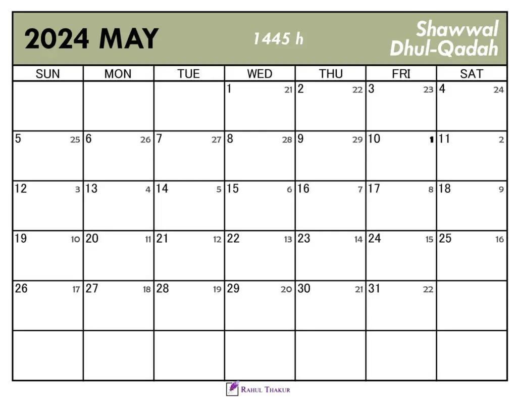 Islamic Calendar for May 2024