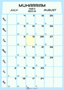 Islamic Calendar for Muharram 1445