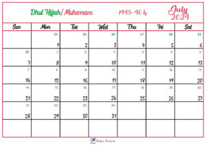 Islamic Hijri Calendar for August 2024