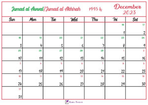 Islamic Hijri Calendar for December 2023