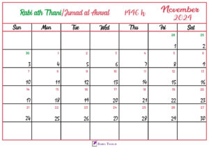 Islamic Hijri Calendar for November 2024