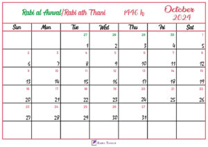 Islamic Hijri Calendar for October 2024