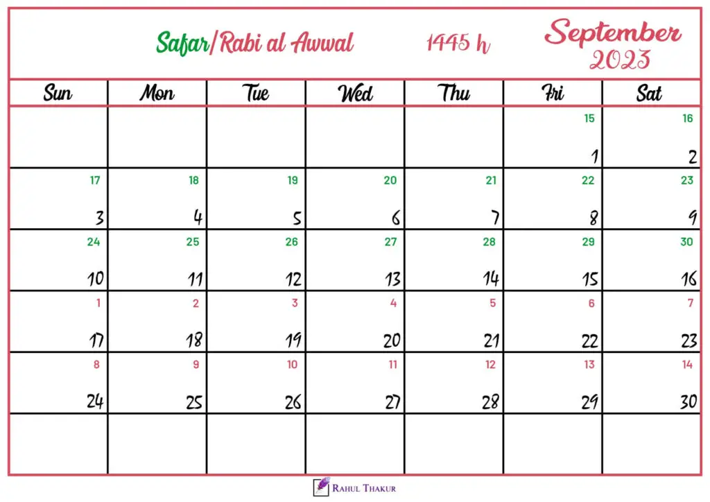 Islamic Hijri Calendar for September 2023