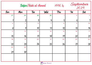 Islamic Hijri Calendar for September 2024