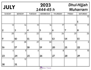 July 2023 Islamic Calendar