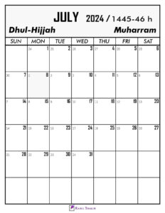 July 2024 Calendar With Hijri Dates
