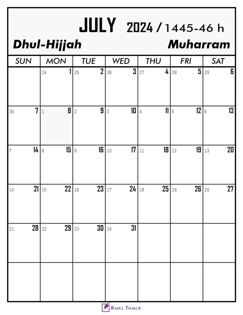 July 2024 Calendar With Hijri Dates