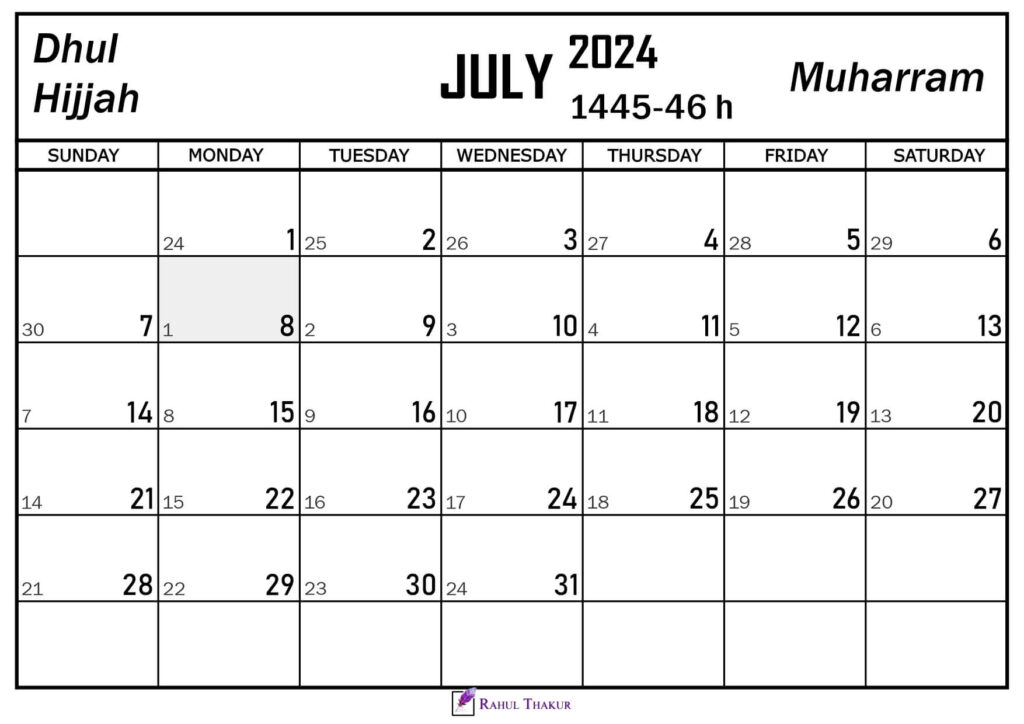 July 2024 Hijri Calendar
