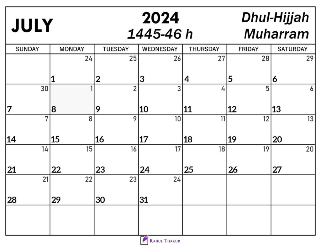 July 2024 Islamic Calendar 1