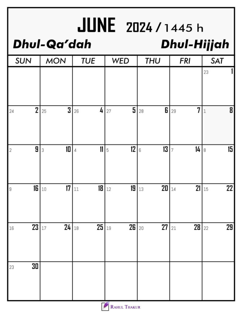 June 2024 Calendar With Hijri Dates