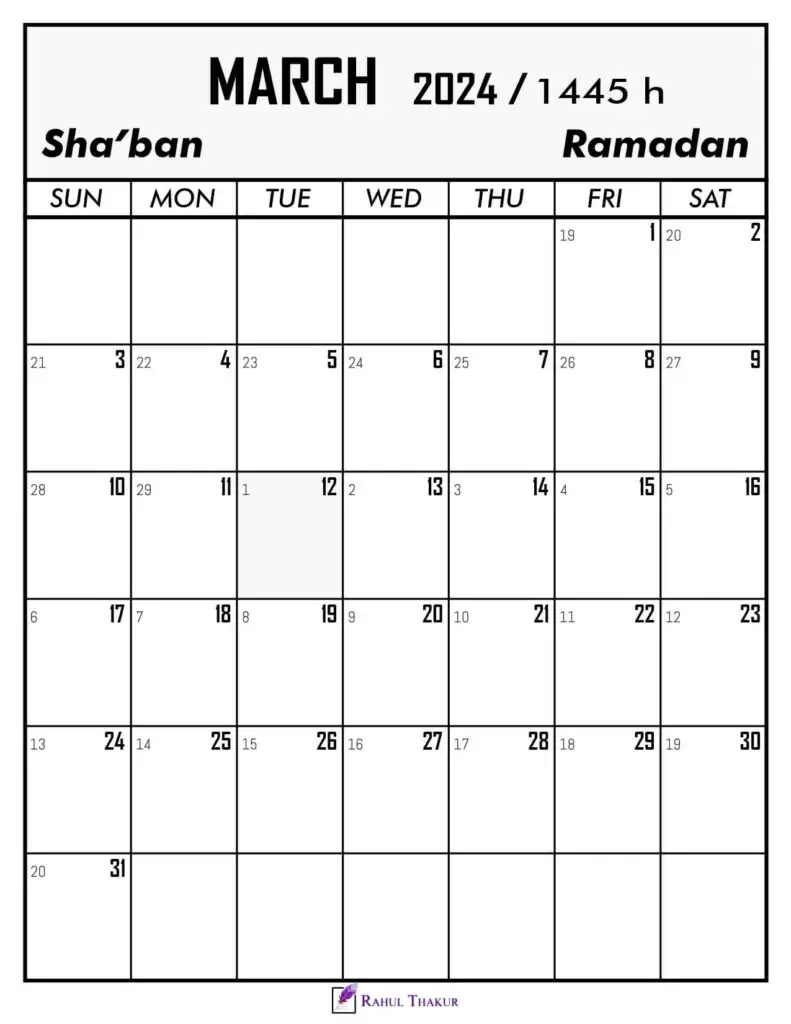 March 2024 Calendar With Hijri Dates
