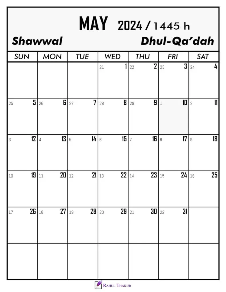 May 2024 Calendar With Hijri Dates